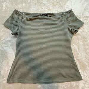 Ny&Co Olive Green Ribbed Off The Shoulder Blouse Top Women's XL Short Sleeve NWT